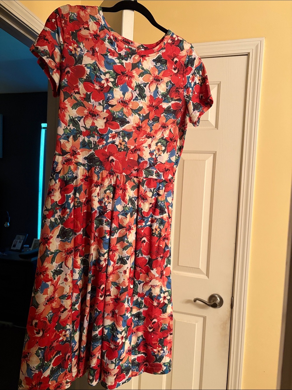 Floral Red Short-Sleeve Fit & Flare Dress